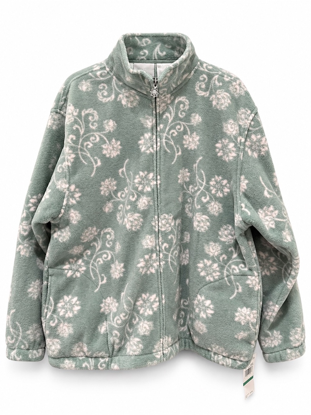 Alfred Dunner Sage Green Floral Teddy Fleece Jacket